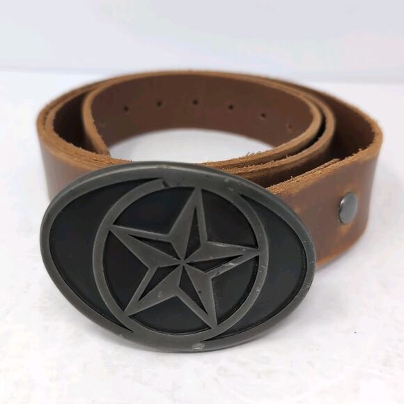 Foster Weld Star Buckle Handmade Tandy Brown Leather Belt Mens XL-XXL Adjustable - Picture 14 of 14